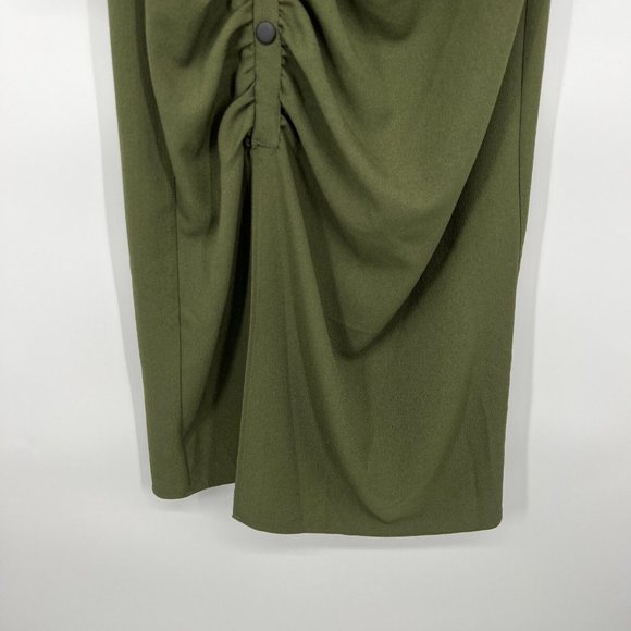 Zara Dress Green Button Front Crepe Long Sleeve Draped Midi - Picture 5 of 11